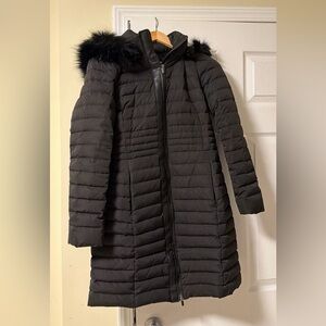 Zara Charcoal Puffer Coat with Faux Fur Hood
